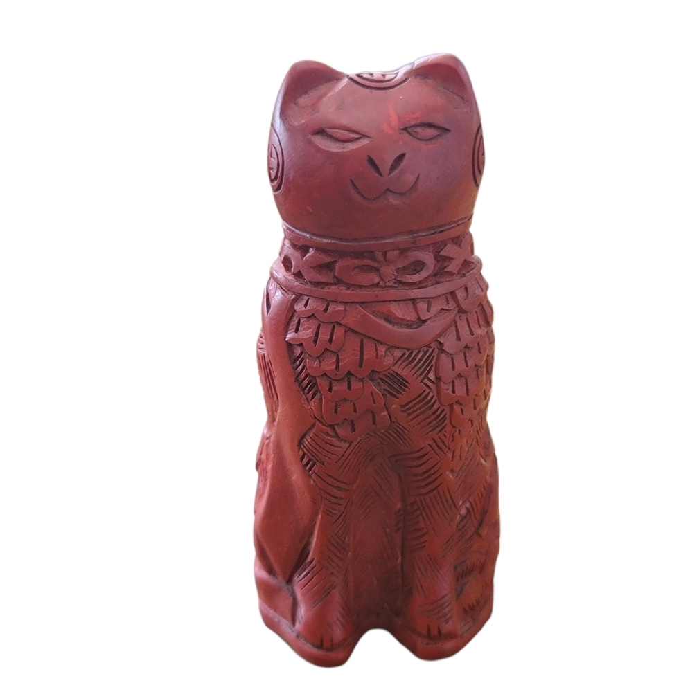The Franklin Mint Curio Cabinet Cat Collection Cinnabar Red Cat 1988 Retired 3"